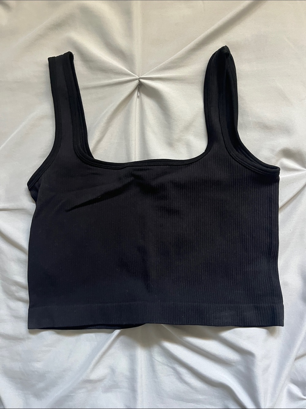 Black Ribbed Crop Tank Top - Women